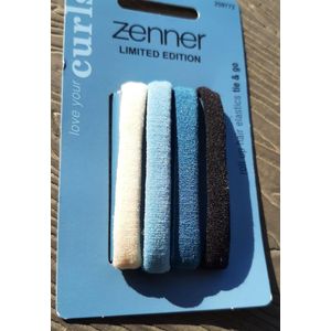Zenner love your curls - 4 haarelastiekjes tie & go - haarelastieken - naadloos - metalfree - blauw kobalt marine wit - haarelastiek - limited edition