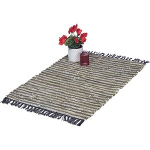 Relaxdays vloerkleed - leder en katoen - binnenkleed - 60 x 100 cm - chill mat - tapijt - kaki