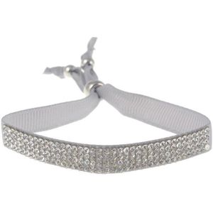 Behave - Armband - Grijs Lint met Transparante Strass Steentjes