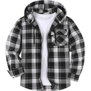 Geruit Heren Flanellen Overhemd met Capuchon en Rits - Lange Mouwen Houthakkersoverhemd voor Werk, Wandelen en Kamperen