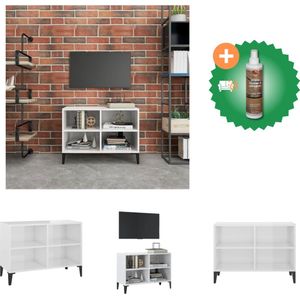 vidaXL Tv-meubel met metalen poten 69-5x30x50 cm hoogglans wit - Kast - Inclusief Houtreiniger en verfrisser