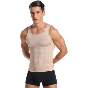 WiseGoods Luxe Shapewear Mannen Hemd - Hemden Heren - Ondergoed - Shirts - Kleding - Waist Trainer - Afslanken - Shirt Beige - L
