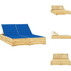 vidaXL Zonnestoel - Zonnestoelen - Zonnebed - Zonnebedden - Ligbed tweepersoons met koningsblauwe kussens grenenhout