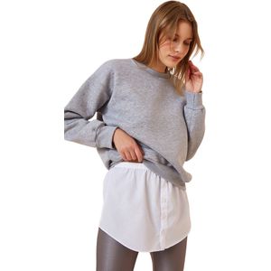 Happinessistanbul Zwarte Damestrui En Sweatshirt Onder Rok Van Poplin-Shirt Dd01150