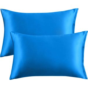 Satijnen Kussensloop - Satin Pillowcase - Huidverzorging - Haarverzorging - Satijn - Curly Girl Producten - Krullend Haar - Aqua Blue - 60 x 70 – 2 Stuks