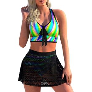 Rainbow Monte Carlo 3-delige Bikini - Doorschijnende rok met Slip en BH - Strandkleding - Dames - Badpak - Zwemkleding - Badkleding - Strand - Kleding