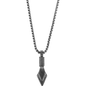 Frank 1967 7FN-0029 Stalen Collier met Hanger - Heren - Pijlpunt - 33,3 x 9,5 mm - 70 + 5 cm - Vitage staal - Zwart