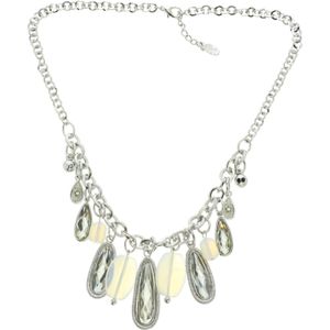 Behave Korte ketting dames met hangers – zilver kleur kristal en opaal wit