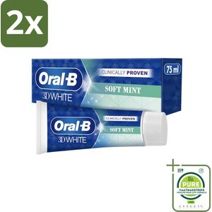 Oral-B - 3D White Soft Mint - Tandpasta - Whitening - Zachte Munt - 75 ml - Voordeelverpakking - 2 stuks - Tandpasta whitening - Glazuur bescherming