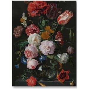 Stilleven met bloemen in een glazen vaas - 30x40 Canvas Staand - Jan Davidsz - Meesterwerken - Bloemen