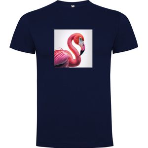 Donker Blauw T-Shirt met “ Kleurrijke Flamingo“ Print Full Color maat 152 11/12 jaar