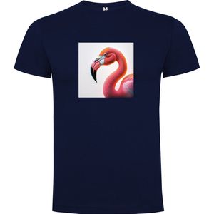 Donker Blauw T-Shirt met “ Kleurrijke Flamingo“ Print Full Color maat 152 11/12 jaar