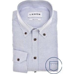 Ledub - Modern Fit - Overhemd - Donkerblauw Gestreept - Strijkvriendelijk
