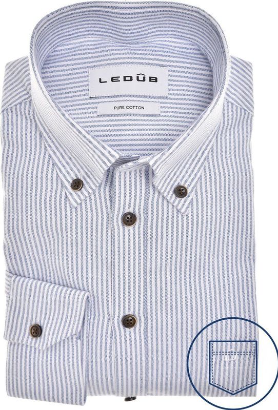 Ledub - Modern Fit - Overhemd - Donkerblauw Gestreept - Strijkvriendelijk
