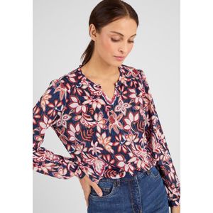 Damart - Gebloemd T-shirt in stretch crêpe stof met glanzend garen - Dames - Blauw - XL