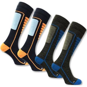 Norfolk Skisokken - 2 Paar - Merino Wol Schokabsorptie Skisokken - Naadloos - Zacht, Warm en Droog - Smoked/Blauw - Maat 35-38 - Courchevel 2 Pack