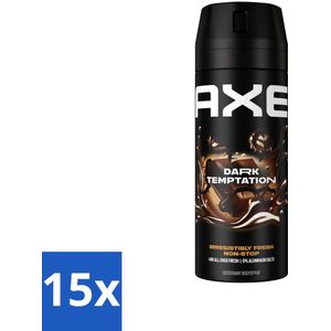 15 x Axe Deodorant Bodyspray Dark Temptation 150 ml - Chocolade Geur - Kruiden Geur - Frisheid - Duurzame Deodorant