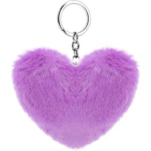 Sleutelhanger Fluffy Love Heart Pom Sleutelhanger Tassen Koffer Rugzakken Accessoires Autosleutel Ring voor Vrouwen Meisjes, paars, 9.2cm x 10cm