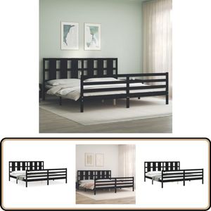 vidaXL Bedframe - 200x200 cm - Massief Hout - Zwart Massief Grenenhouten Bed - Tweepersoons Bed - Zwarte Bed Frame - Hoofd- En Voeteneinde - Multipex Lattenbodem
