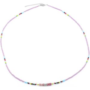 CO88 Collection 8CN-26375 Miyuki Kralen ketting 75cm - Roze en Multi Kleuren - 70+5cm - 2,2mm Dikte - Staal - Goudkleurig