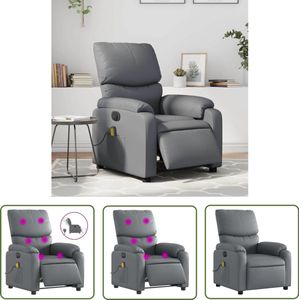 The Living Store Massagestoel verstelbaar elektrisch kunstleer grijs - Massagestoel - Elektrische Fauteuil - Massage - Ergonomische Stoel - Lounge Stoel