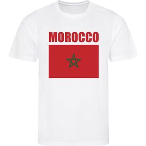 WK - Marokko - Morocco - المغرب - T-shirt Wit - Voetbalshirt - Maat: 158/164 (XL) - 12 - 13 jaar - Landen shirts