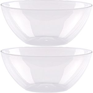 Plasticforte Serveerschaal/saladeschaal - 2x stuks - D23 x H10 cm - kunststof - transparant