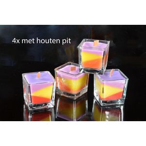 Set van 4 stuks Tri ColorePlus kaarsen in glas - met Wooden Wick (houten) pit - Gemaakt door Candles by Milanne