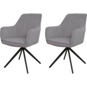 Set van 2 eetkamerstoelen MCW-L79, keukenstoel armleuningen, draaibare auto positie stof/textiel ~ lichtgrijs