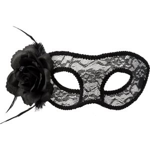 Boland - Kanten oogmasker Mystique zwart Zwart - Volwassenen - Heks - Halloween en Horror- Black and White