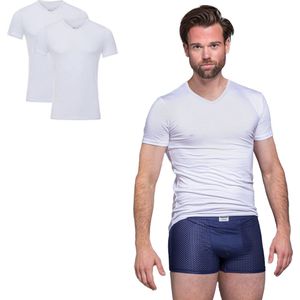 BOXR Underwear - Bamboe T-Shirt Heren - V-Hals - Wit - Zijdezacht - Thermo Control - Ondershirt Heren - 2-Pack