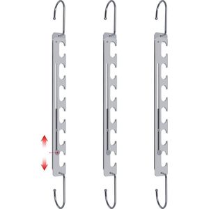 x Kleerhanger Ruimtebesparend, telescopisch 6 tot 9 gaten Metaal Zeer sterk antislip Kan zware kleding ophangen Organisator Ruimtebesparend voor broeken, jeans, pakken en jurken Set van 3