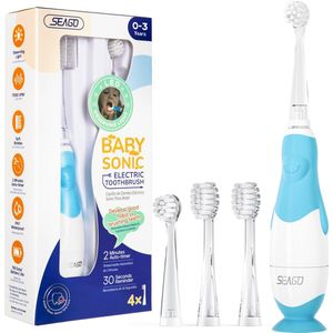 Youha - Elektrische Tandenborstel Baby & Kind - IPX7 Waterproof - Inclusief 5 Opzetborstels en LED Lampje - Voor 0-48 Maanden - Kleur: Lichtblauw
