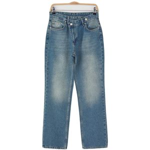 Trendyol Blauwe Hoge Taille Asymmetrische Sluiting Taille Detail Rechte Snit/Stuk Pijp Jeans Twoaw26Je00132