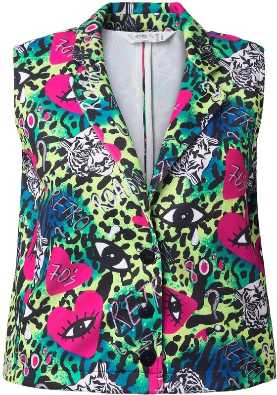 Angel of Style Angel of Style - Dames - Scuba vest basic fit ""hart-ogen""-patroon - Limoengroen - Maat 42