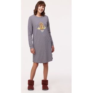 Woody slaapkleed meisjes/dames - marineblauw-beige - gestreept - mammoet - 232-10-DZF-Z/918 - maat S