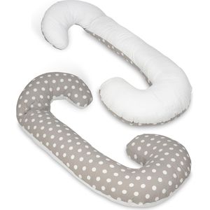 Body pillow - 240 cm - 100% katoen - wit en grijs met stippen