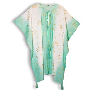 Nomad Sari On the Med Collectie - Kaftan - Wit & Turquoise & Goud Visontwerp