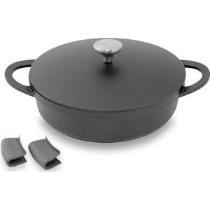 Atavola Die-Cast Aluminium Sauté Pan Diameter 28 cm met ILAG Basic Anti-aanbaklaag, Inductie Serveerpan met Siliconen Handgreepbescherming en Deksel, Ovenbestendig, Hoogte 8 cm.