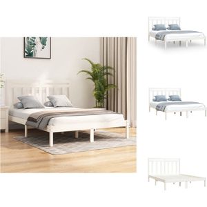 vidaXL Bedframe Grenenhout - 160x200 cm - Wit - Stevig frame - Comfortabele ervaring - Bed
