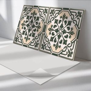 Wallfluent Vinyl Wandpaneel - Plantenpatroon op de tegel Zelfklevend Wandpaneel - 100 cm x 50 cm - Groente PVC wandpaneel - Set van 1 - Rechthoekig Wandbekleding Vinyl - Texturen Wandpaneel - PVC Muurpaneel - Wandpaneel Keuken en Badkamer