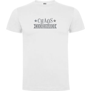 Wit T-Shirt met “Chaos Coordinator“ Afbeelding Zilver Maat L