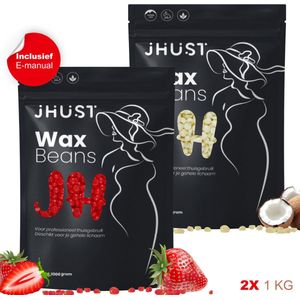 JHust® Wax Beans 2KG Stawberry + Coconut - Wax Parels - Wax Bonen - Wax Korrels - Waxparels - Harskorrels - Hars korrels - Wax ontharen - Wax Pearls - Hars bonen - Hard Wax Beans - Wax - Wax Parels - Hars parels - Kerstcadeau voor vrouwen