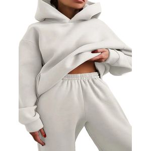 Livano Joggingpak Dames - Huispak - Trainingspak - Volwassenen - Capuchon - Jogging Pak - Joggingbroeken - Broek - Hoodie - Wit - Maat L
