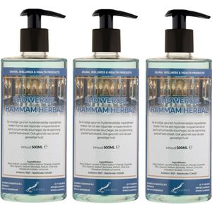 Douchegel Hammam Herbal 500 ml - set van 3 stuks - met gratis pomp - Showergel