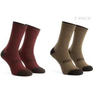 Rogelli Merino Wool Winter Fietssokken 2-pack - Wielrensokken - Bordeaux/Brown - Maat 36-39