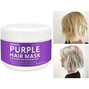 Keratine Paarse Haarmasker voor Vrouwen - Diepe Voeding en Herstel voor Blond en Geblondeerd Haar - Hydraterende Haarpasta met Glycerine voor Droog Haar - Verrijkt met Niacinamide, Panthenol, Cafeïne en Biotine - Verstevigt en Verheldert - 50g