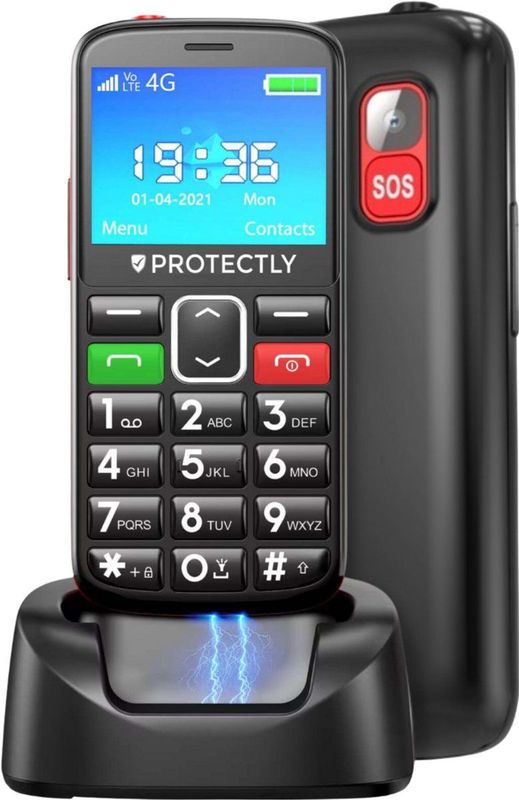Protectly - Senioren Telefoon - 2.4 inch - Met SOS Knop - 4G Netwerk