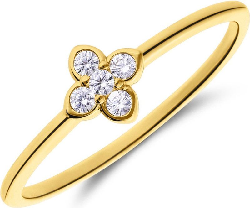 Lucardi - Klaver Ring - Zilver - Goldplated - Zirkonia