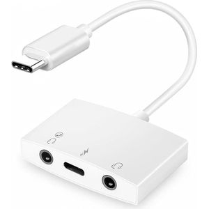 Hoofdtelefoonadapter 3-in-1 USB-C naar dual 35 mm hoofdtelefoonaansluiting met snellaadpoort - hoogwaardig geluid en comfortabel opladen - voor Android en MacBook .